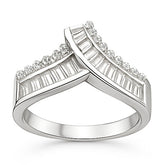 925 Silver Crown-Style Ring with Brackets & Round Zircon