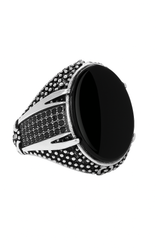 Black Aqeeq Men’s Ring with Black Zircon