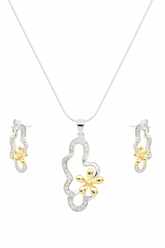 Silver Flower Design Locket Set – Two-Tone Gold & Silver Finish