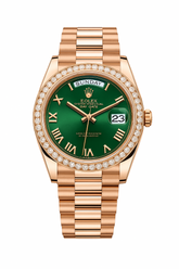 Day-Date Rose Gold with Green Dial & Stone Bezel