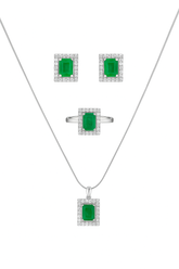 Green Stone with Zircon Frame Locket, Tops & Ring Set in 925 Silver