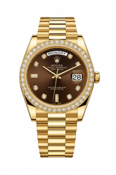 Day-Date Rose Gold with Coffee Dial & Stone Bezel