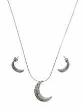 925 Silver Crescent Moon Locket Set with Zircon