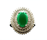 925 Silver Ring with Big Oval Green Stone & Zircon Border