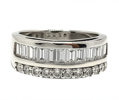925 Silver Band with Parallel Zircon & Bracket Design