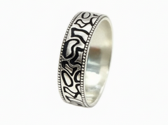 925 Silver Black Pattern Band