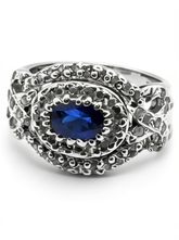 925 Silver Ring with Blue Oval Stone & Zircon