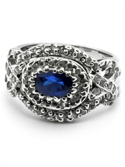 925 Silver Ring with Blue Oval Stone & Zircon