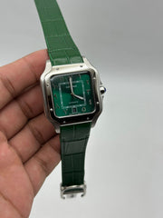 The "Classic Santos" Silver & Emerald Arabic Dial Leather