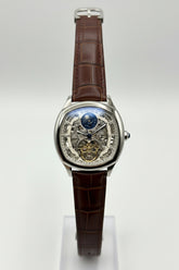 The "Classic Drive" Silver Skeleton Moonphase Leather