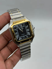 The "Classic Santos" Two-Tone Gold & Onyx Steel Bracelet