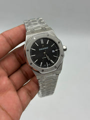 The "Classic Oak" Silver & Onyx Tapisserie Steel Bracelet