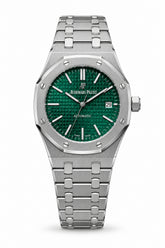 The "Classic Oak" Silver & Emerald Tapisserie Steel Bracelet