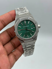 The "Classic Oak" Silver & Emerald Tapisserie Steel Bracelet