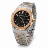 The "Classic Oak" Two-Tone Rose Gold & Onyx Tapisserie Steel Bracelet