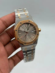 The "Classic Oak" Two-Tone Rose Gold & Grey Tapisserie Steel Bracelet