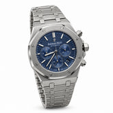 The "Classic Oak Chronograph" Silver & Sunburst Navy Tapisserie Steel