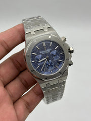 The "Classic Oak Chronograph" Silver & Sunburst Navy Tapisserie Steel