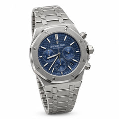 The "Classic Oak Chronograph" Silver & Sunburst Navy Tapisserie Steel