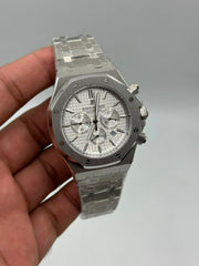 The "Classic Oak Chronograph" Silver & Silver Tapisserie Steel Bracelet