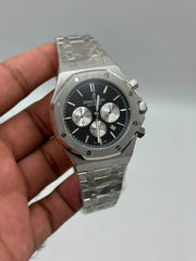 The "Classic Oak Chronograph" Silver & Panda Onyx Tapisserie Steel Bracelet