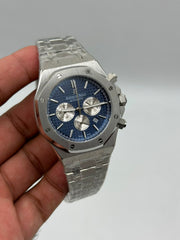 The "Classic Oak Chronograph" Silver & Reverse Panda Navy Tapisserie Steel