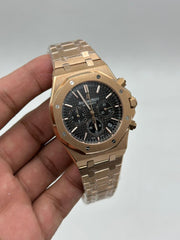 The "Classic Oak Chronograph" Rose Gold & Onyx Tapisserie Bracelet