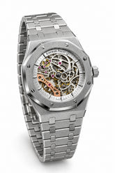 The "Classic Oak Double Balance Wheel Skeleton" Silver & Openworked Steel Bracelet
