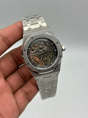 The "Royal Oak Double Balance Wheel Skeleton" Silver & Charcoal Openworked Steel Bracelet