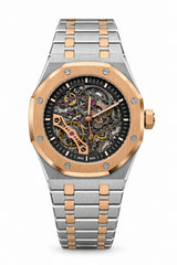 The "Classic Oak Double Balance Wheel Skeleton" Two-Tone Rose Gold & Openworked Steel Bracelet