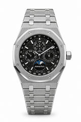 The "Classic Oak Perpetual Calendar" Silver & Onyx Tapisserie Steel Bracelet