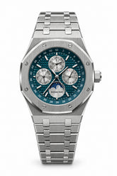The "Classic Oak Perpetual Calendar" Silver & Navy Tapisserie Steel Bracelet