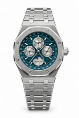The "Classic Oak Perpetual Calendar" Silver & Navy Tapisserie Steel Bracelet