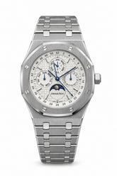 The "Classic Oak Perpetual Calendar" Silver & Ice Silver Tapisserie Steel Bracelet