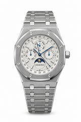 The "Classic Oak Perpetual Calendar" Silver & Ice Silver Tapisserie Steel Bracelet