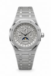 The "Classic Oak Perpetual Calendar" Silver & Slate Grey Tapisserie Steel Bracelet