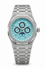 The "Classic Oak Perpetual Calendar" Silver & Ice Blue Tapisserie Steel
