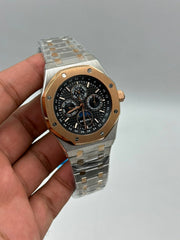 The "Classic Oak Perpetual Calendar" Two-Tone Rose Gold & Onyx Tapisserie Bracelet
