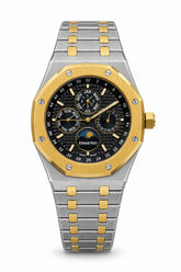 The "Classic Oak Perpetual Calendar" Two-Tone Yellow Gold & Onyx Tapisserie Bracelet