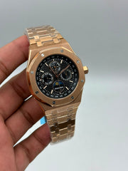 The "Classic Oak Perpetual Calendar" Rose Gold & Onyx Tapisserie Bracelet