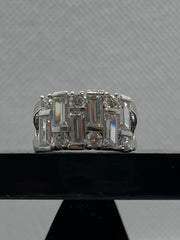 Silver Ring with Rectangular Brackets and Round Zircon