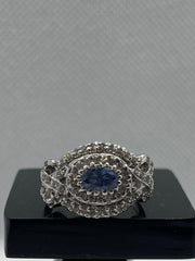 925 Silver Ring with Blue Oval Stone & Zircon