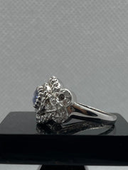 925 Silver Ring with Blue Oval Stone & Zircon