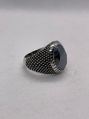 Silver Gents Ring with Gunmetal Stone