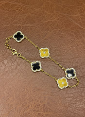 Van Cleef Inspired Plain & Black Stone Chain Bracelet – 925 Silver