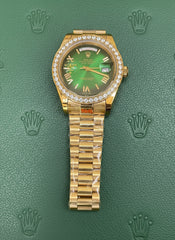 Day-Date Rose Gold with Green Dial & Stone Bezel