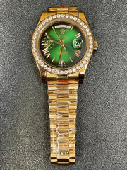 Day-Date Rose Gold with Green Dial & Stone Bezel