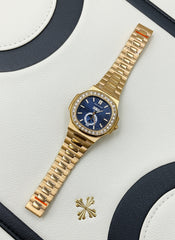 Patek Philippe Nautilus Inspired Rose Gold Blue Dial with Stone Bracket Bezel