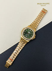 Patek Philippe Nautilus Inspired Rose Gold Green Dial with Stone Bracket Bezel