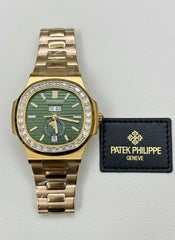 Patek Philippe Nautilus Inspired Rose Gold Green Dial with Stone Bracket Bezel